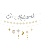 3 Guirlandes en carton Eid Mubarak or et argent 200 cm