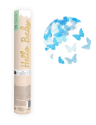 Canon à confettis gender reveal papillons bleus 20 cm