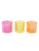 3 Photophores en verre rose, orange et jaune 7.5 cm